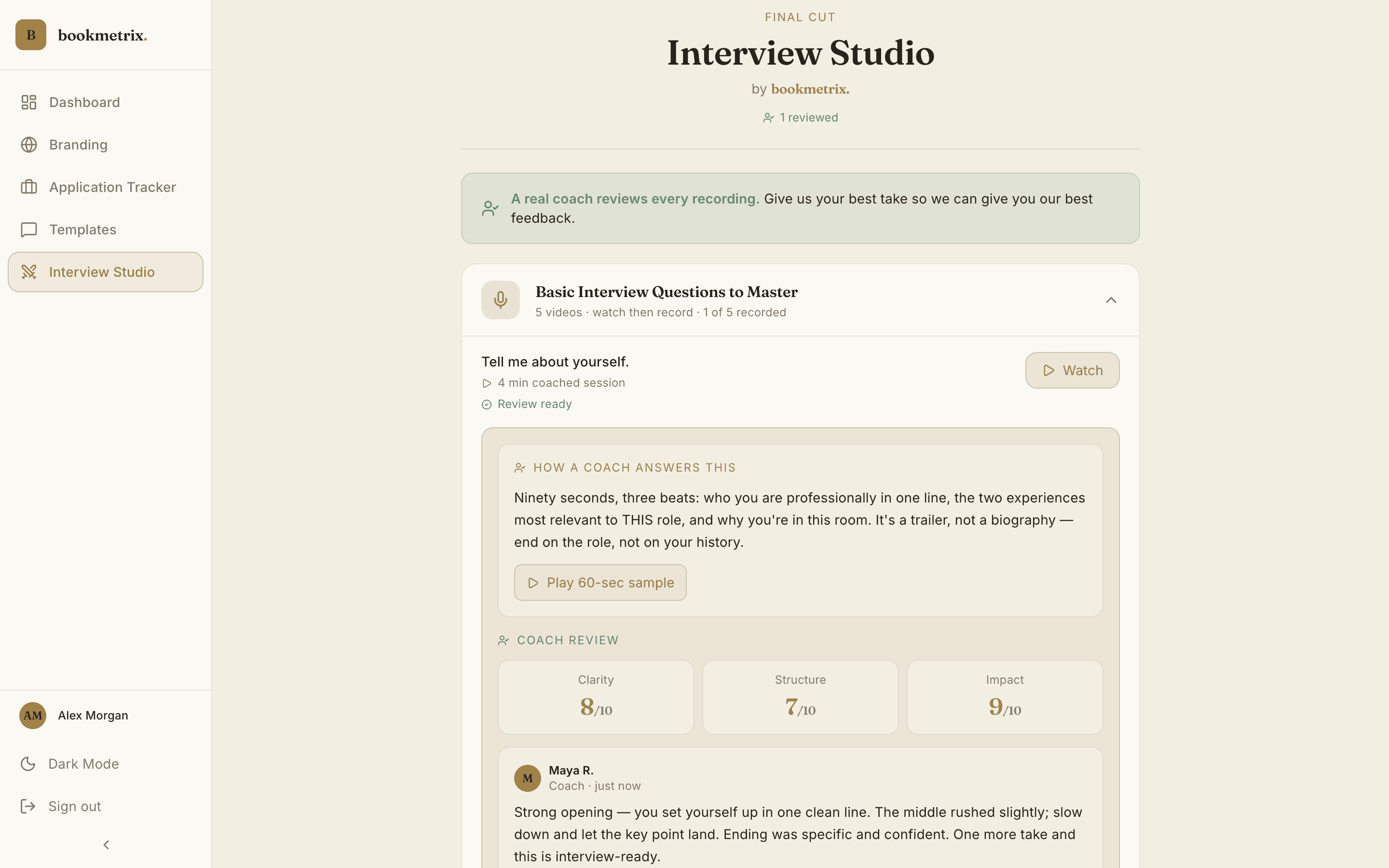 Naysent Interview Studio showing mock sessions and expert booking